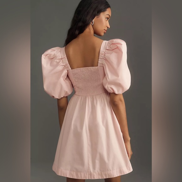 Maeve Puff Sleeve Square Neck Mini Pink Dress NWT Spring Summer Pastel Medium - Picture 5 of 8